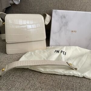 JW PEI Ivory Croc-Embossed Crossbody Bag